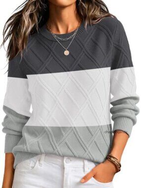 Womens Cable Knit Crewneck Long Sleeve Pullover Sweater
